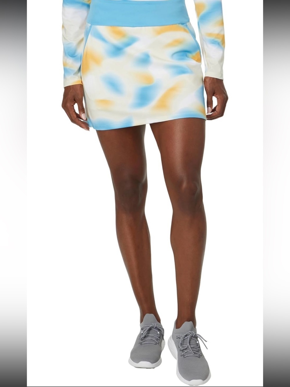 Adidas Ultimate365 Printed Golf Skort NWT Ivory Blue Yellow Size Large - Picture 2 of 8